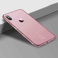 Рожевий силіконовий чохол з камінчиками Swarovski для iPhone X