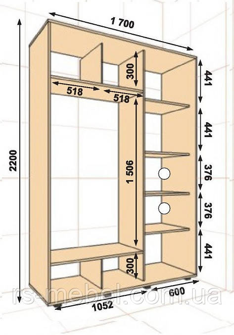 Шафа-купе 1700х600х2200, 2 двері (Алекса), фото 1