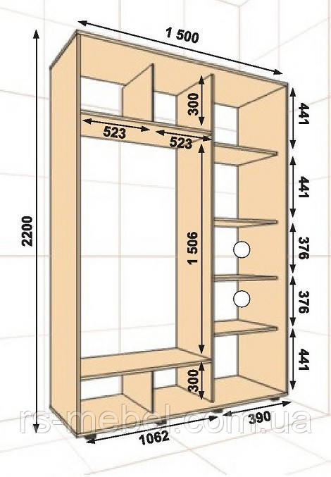 Шафа-купе 1500х600х2200, 2 двері (Алекса), фото 1