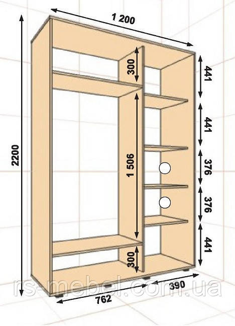 Шафа-купе 1200х600х2200, 2 двері (Алекса)