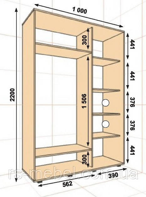 Шафа-купе 1000х600х2200, 2 двері (Алекса)