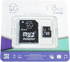 Карта пам'яті Micro SD 8Gb T&G Class 10 із адаптером (UHS-1)