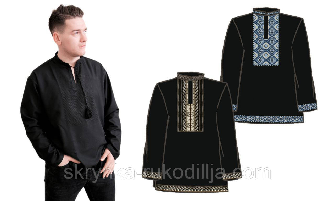 Сорочка чоловіча під вишивку хрестиком з довгим рукавом чорна ТПК-172 21-03/08, фото 1