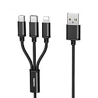 USB кабель Remax Gition RC-131th Combo 3-in-1 Lightning/microUSB/Type-C, 1m Black