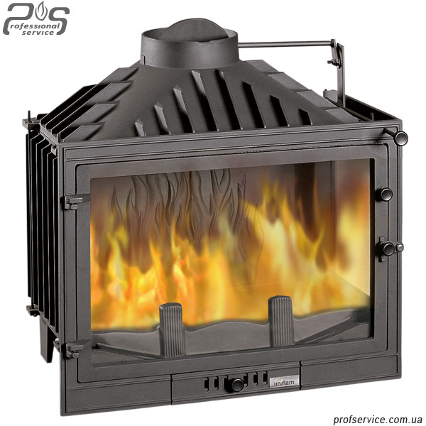 Кутова чавунна камінна топка UNIFLAM 700 STANDART з правим склом, із шибером — 14 кВт, фото 1
