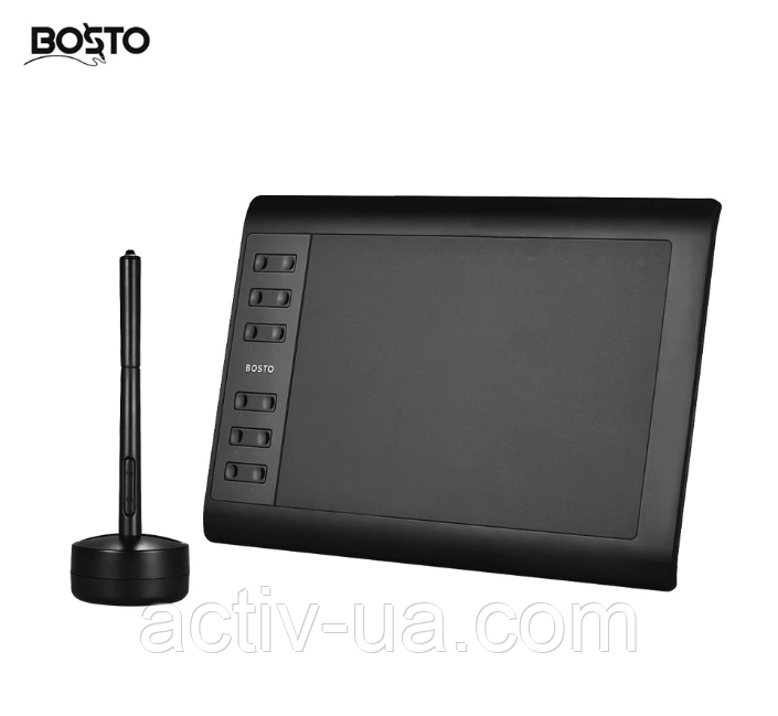 Графічний планшет BOSTO 1060Plus, робоча зона 254*158 мм, 8192 рівнів натискання пера, пасивний стилус