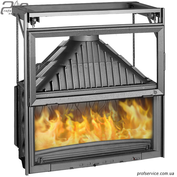 Красива велика дров'яна топка гільйотинного типу INVICTA 1100 GRANDE VISION з підіймальними дверцятами — 18 кВт, фото 1