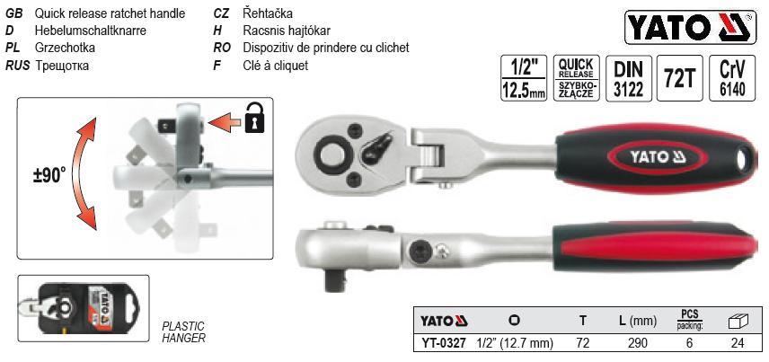 Тріщатка YATO : шарнір, квадрат 1/2", L=290 мм [6/24]