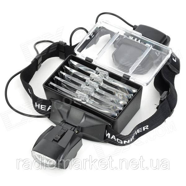 Лупа бінокулярна з LED-підсвіткою на гумці, 1Х-6Х кратне збільшення, No9892С,, фото 1