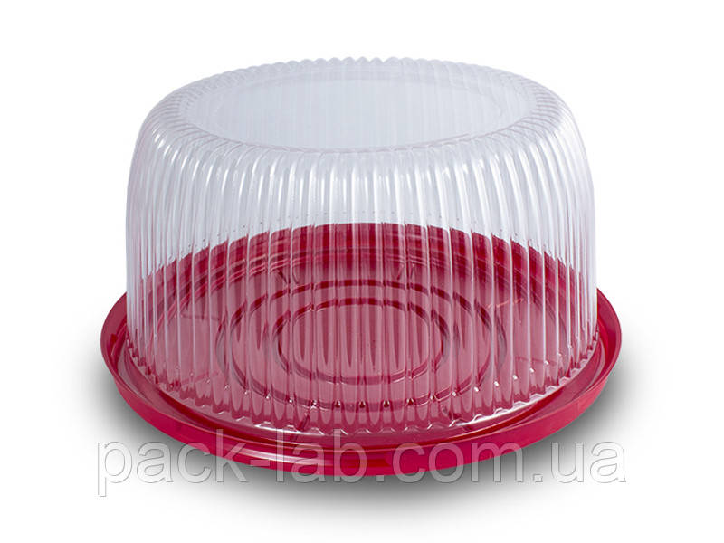 Пластикова упаковка для тортів червона ПС-230 ДК d-210 мм 2600 мл