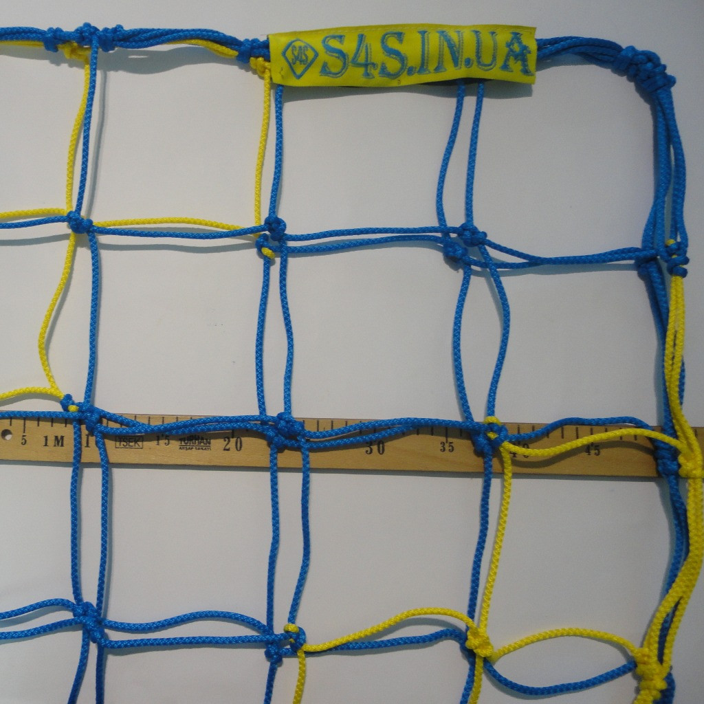 Сітка для футболу підвищеної міцності «ЕКСКЛЮЗИВ 2,1» жовто-синя (комплект з 2 шт.), фото 1