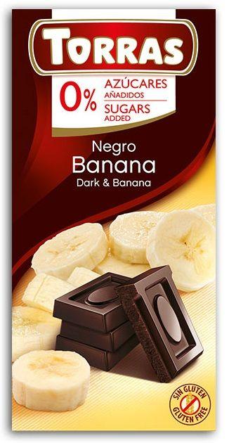Іспанський чорний шоколад без цукру та глютену зі смаком банана Torras 75 г