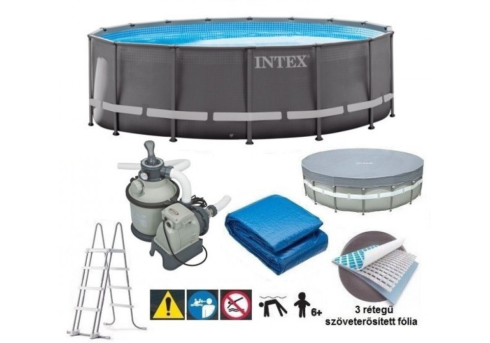 Басейн каркасний Intex 26330, 549 x 132 см (пісочний фільтр-насос, набір, сходи, тент, підстилка)