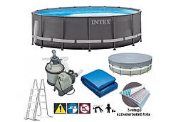 Басейн каркасний Intex 26330, 549 x 132 см (пісочний фільтр-насос, набір, сходи, тент, підстилка)