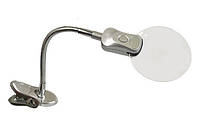 Лупа настільна з LED-підсвіткою MG4B-4, 2,5X + 6X збільшення, діаметр лінзи — 90 мм, кріплення прищіпка