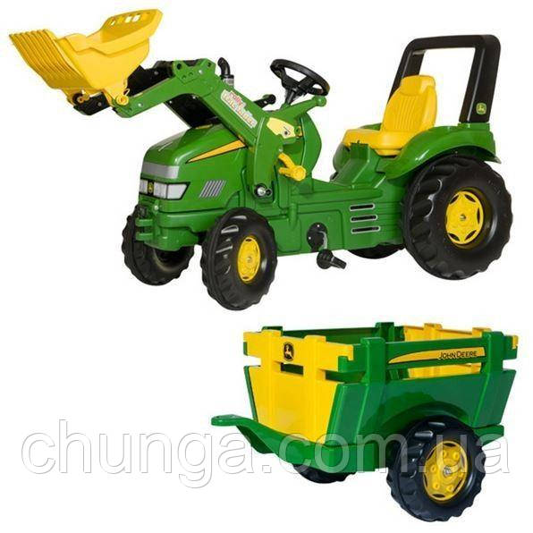 Трактор на педалях з ковшем і причепом Rolly toys John Deere X-tape (49523)