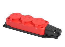 Потрійна розетка, червона IP44