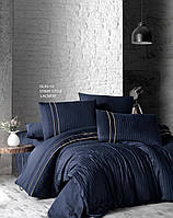 First choice Stripe style lacivert (navy blue) delux сатин постільна білизна євро 200х220