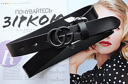 Жіночий шкіряний ремінь в стилі GUCCI ширина 3 см чорна пряжка