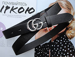 Жіночий шкіряний ремінь, ширина 3 см пряжка срібло