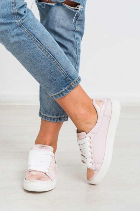 Жіночі шкіряні кеди пудра Gold, фото 1