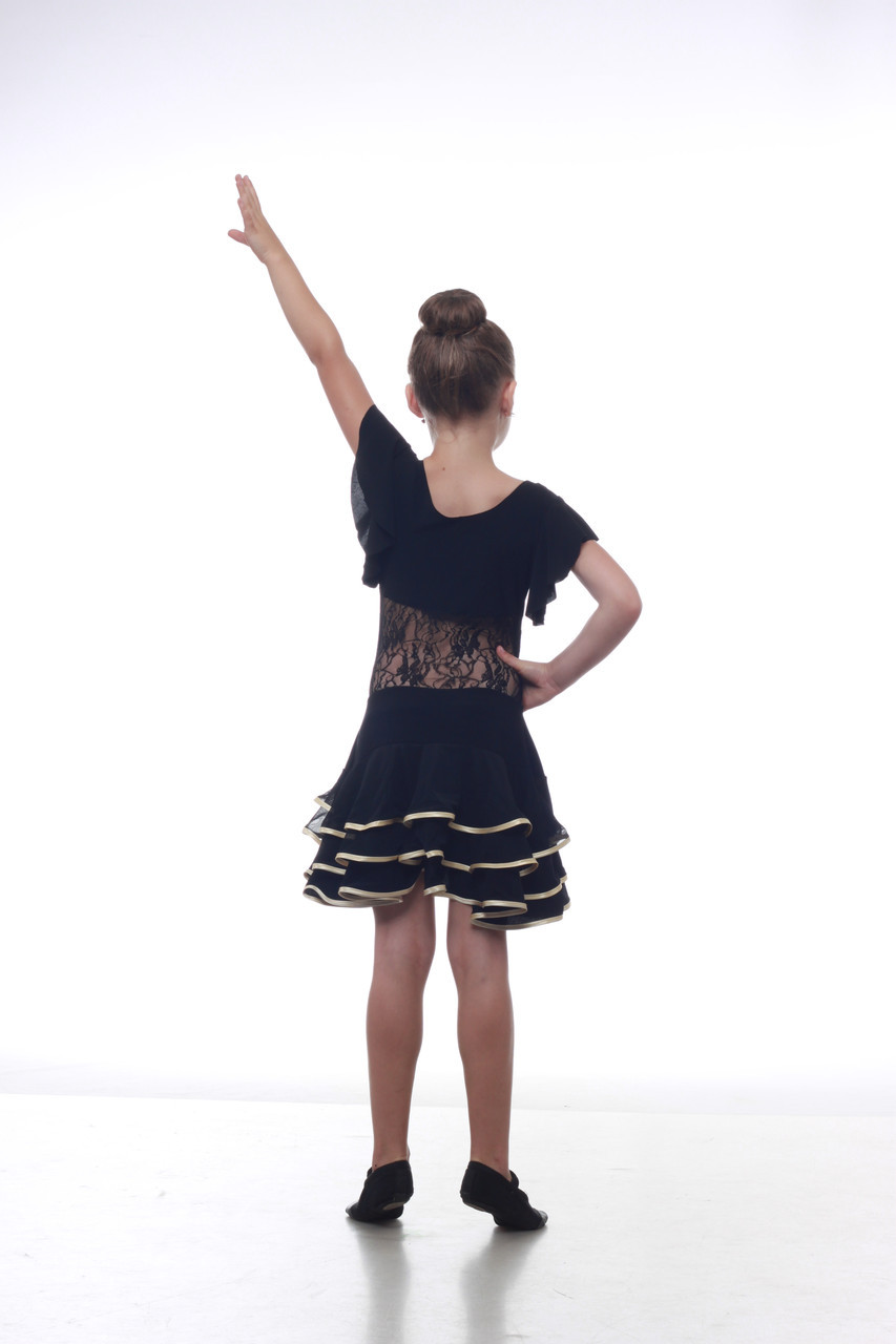 Блуза для бальных танцев с гипюром Dance&Sport 34/116-122 черная, масло NM12 - фото 5 - id-p570675874