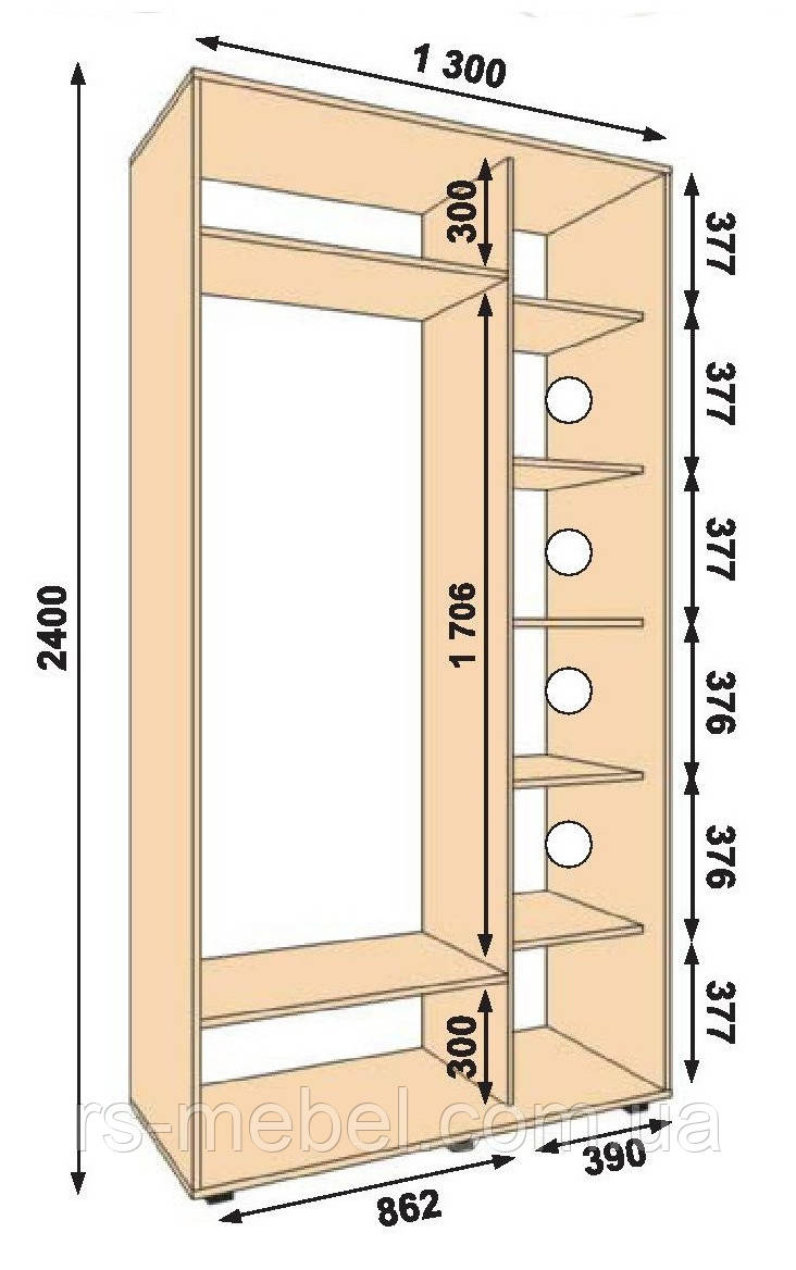Шафа-купе 1300х450х2400, 2 двері (Алекса), фото 1