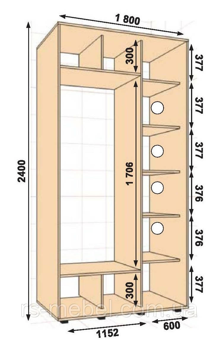 Шафа-купе 1800х450х2400, 2 двері (Алекса)