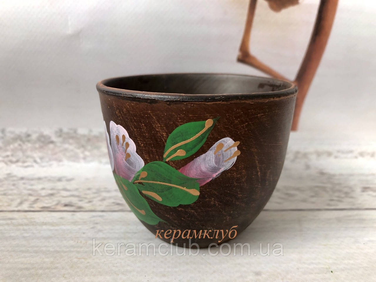 Молочна склянка з глини 180 мл із малюнком