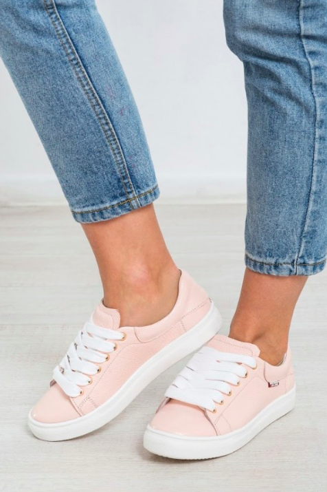 Жіночі шкіряні кеди на шнурівці пудра-наплак Powder, фото 1