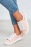 Жіночі шкіряні кеди на шнурівці пудра-наплак Powder, фото 2
