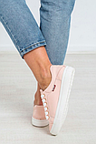 Жіночі шкіряні кеди на шнурівці пудра-наплак Powder, фото 3