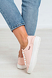Жіночі шкіряні кеди на шнурівці пудра-наплак Powder, фото 4