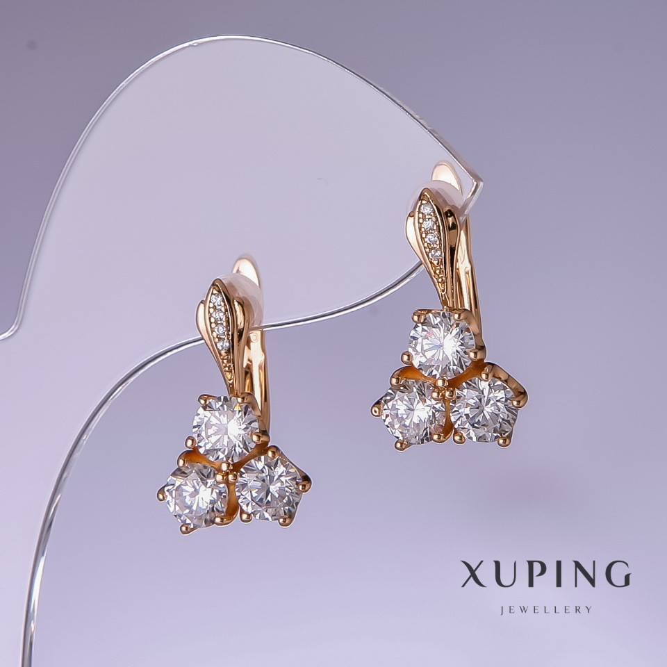 Сережки Xuping з білими цирконами 11х4,5мм позолота 18к