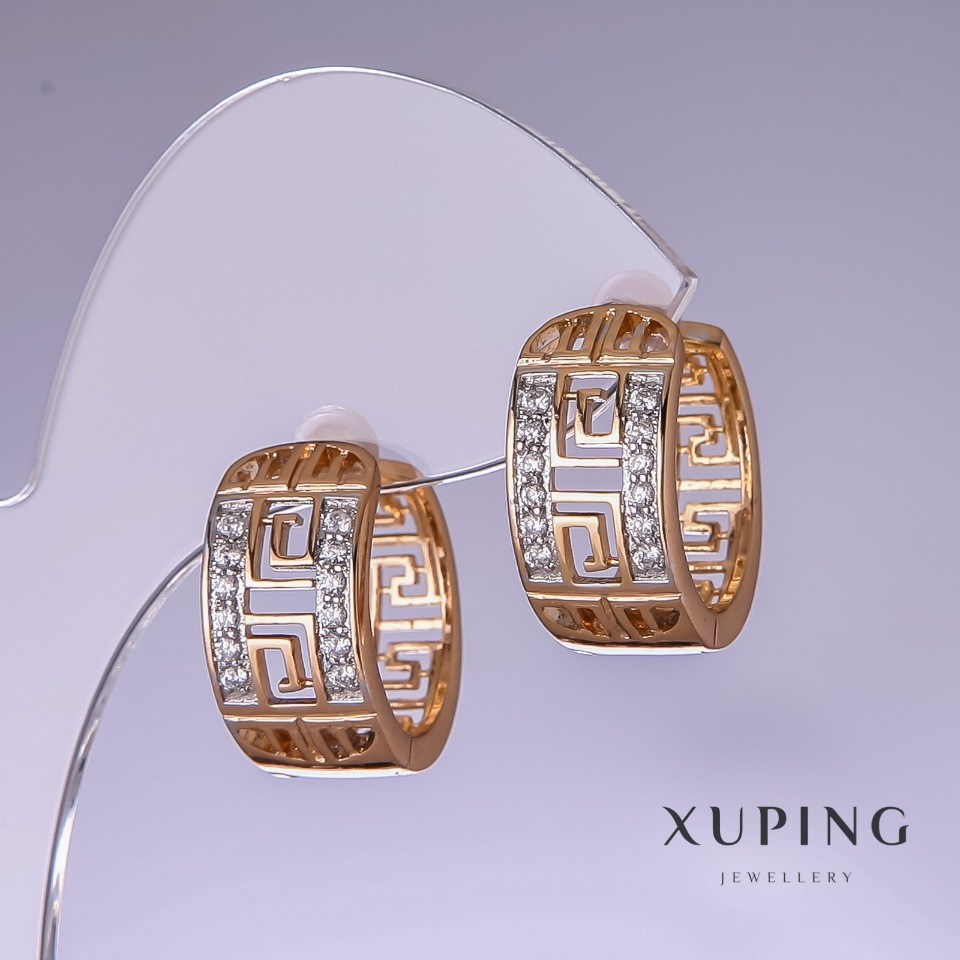 Сережки Xuping з білими стразами 19х9мм позолота 18к