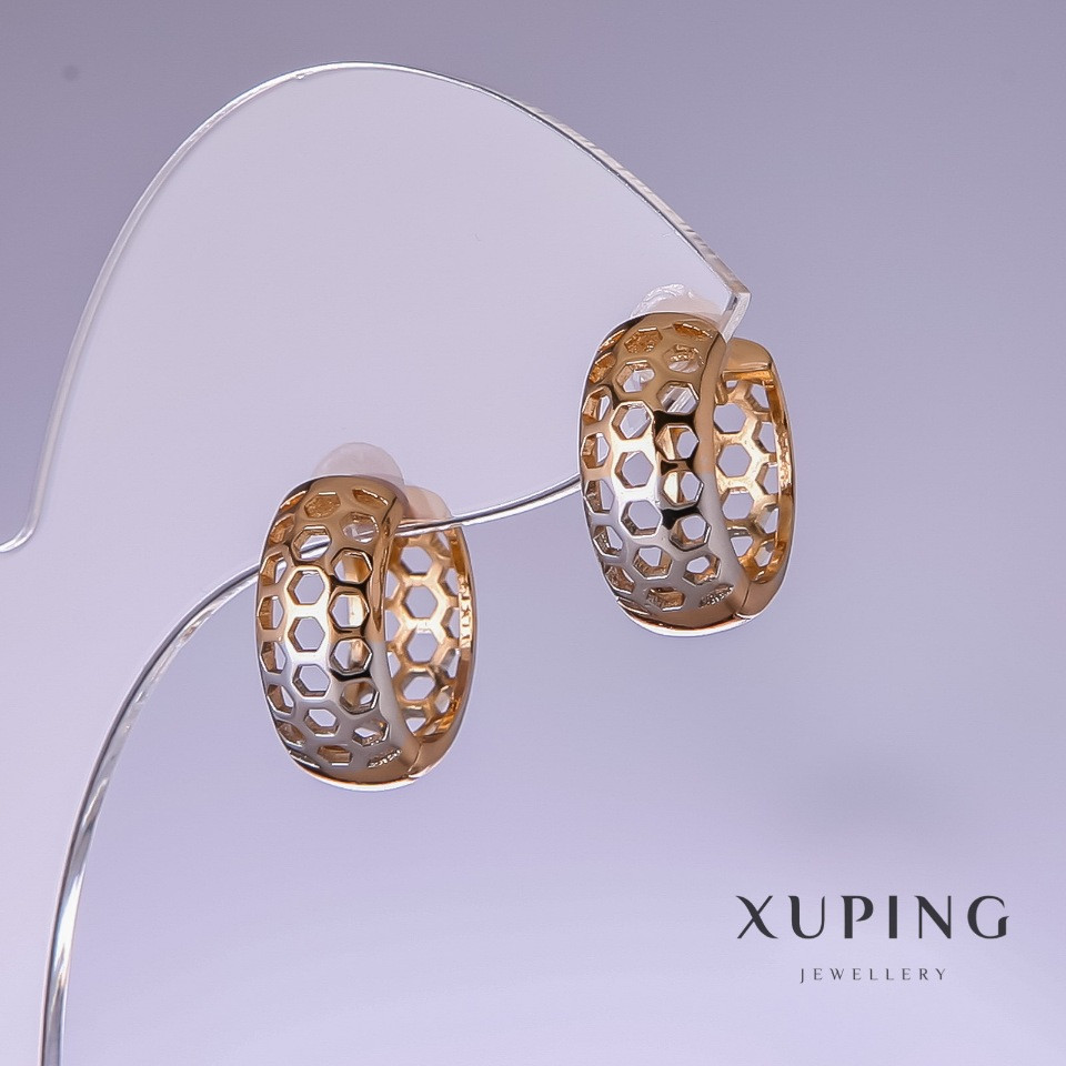 Сережки Xuping Стільники 15х7мм родій, позолота 18к