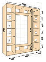 Шкаф-купе 2600*450*2400, 3 двери (Алекса)