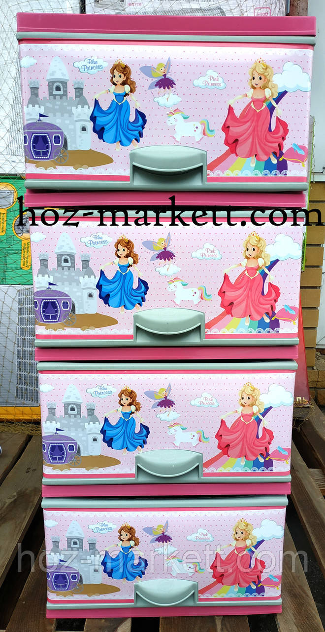 Комод пластиковий тумбочка для іграшок "Принцеси" рожевий, фото 1
