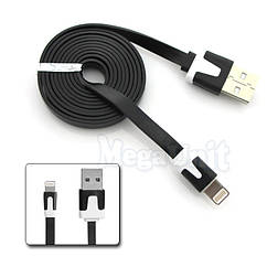 Плоский USB кабель Lightning для iPhone 5, iPad 4/Air/mini чорний