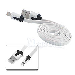 Плоский USB кабель Lightning для iPhone 5, iPad 4/Air/mini білий