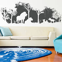 Интерьерная наклейка на обои Львиный прайд (самоклеющиеся наклейки сафари Африка лев лес 3Д) глянцевая