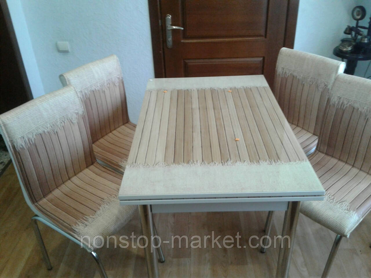 Розкладний стіл обідній кухонний комплект стіл і стільці 3D малюнок 3д "Плед на дошках" ДСП скло 70*110 Лотос-М