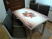 Раскладной стол обеденный кухонный комплект стол и стулья 3D 3д "Кофейная лилия" ДСП стекло 70*110 Mobilgen