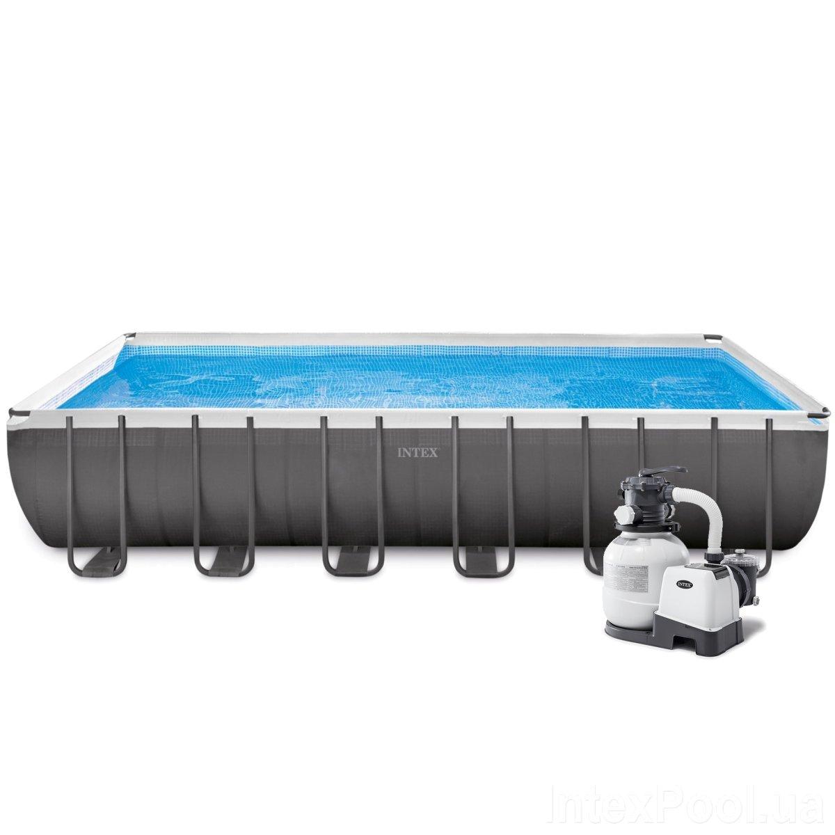 Басейн каркасний Intex 26368, 732-366-132 см, фільтр-насос з хлоргенератором, сходи, підстилка, тент, фото 1