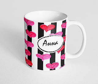 Кружка, чашка іменна "Сердечка" рожева 310мл.