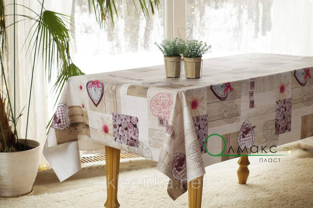 Скатертина-клейонка на тканинній основі з сердечками