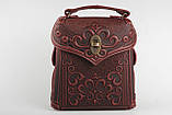Шкіряний рюкзак ручної роботи, сумочка-рюкзак з авторським тисненням, стиль бохо, фото 2