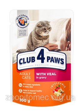 Корм пауч Клуб 4 Лапи PREMIUM для дорослих кішок телятина в соусі вологий корм для кішок