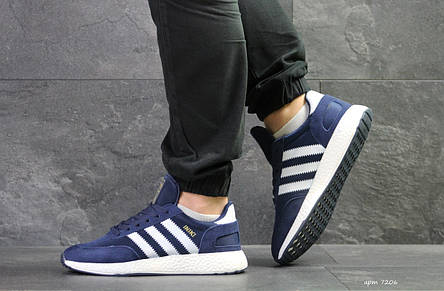 Чоловічі кросівки Adidas Iniki,замшеві,сині з білим, фото 2