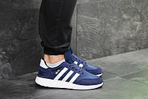 Чоловічі кросівки Adidas Iniki,замшеві,сині з білим, фото 2